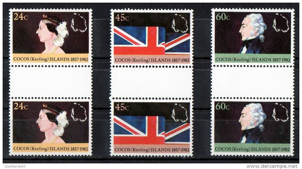 Cocos Islands 1982 Annexation To British Empire Set Of 3 As Gutter Pairs MNH  SG 79-81 - Kokosinseln (Keeling Islands)