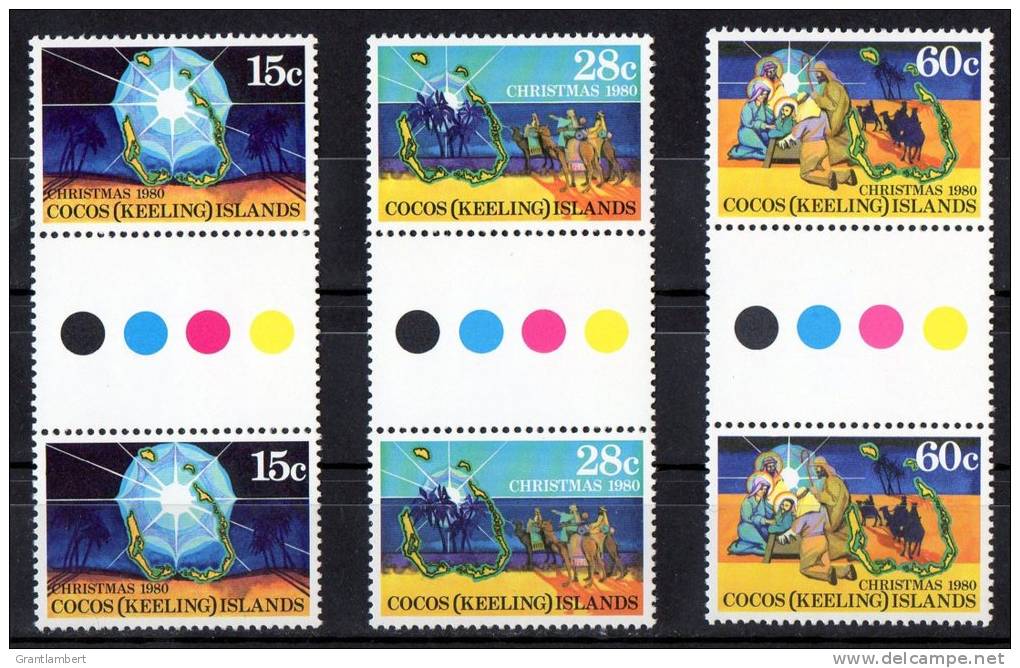 Cocos Islands 1980 Christmas Set Of 3 As Gutter Pairs MNH  SG 50-52 - Kokosinseln (Keeling Islands)