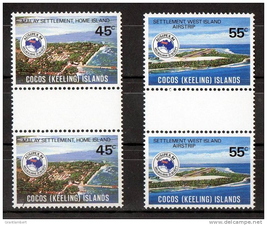 Cocos Islands 1984 Ausipex Stamp Exhibition Melbourne Set Of 2 As Gutter Pairs MNH  SG 119,120 - Cocoseilanden