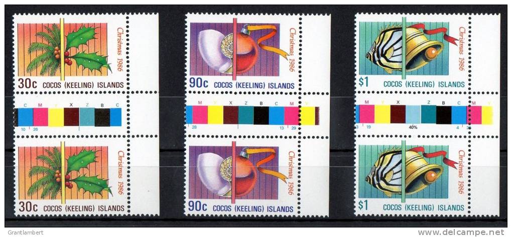 Cocos Islands 1986 Christmas Set Of 3 As Gutter Pairs MNH  SG 155-7 - Cocoseilanden