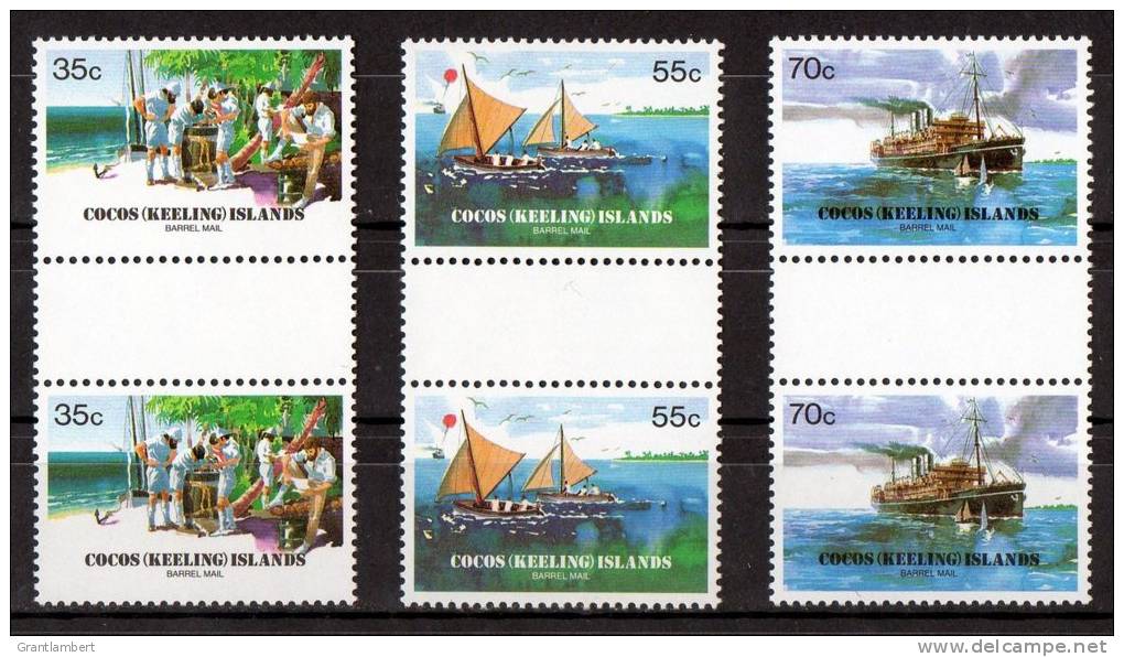 Cocos Islands 1984 Barrel Mail Anniversary - Set Of 3 As Gutter Pairs MNH  SG 111-113 - Cocos (Keeling) Islands