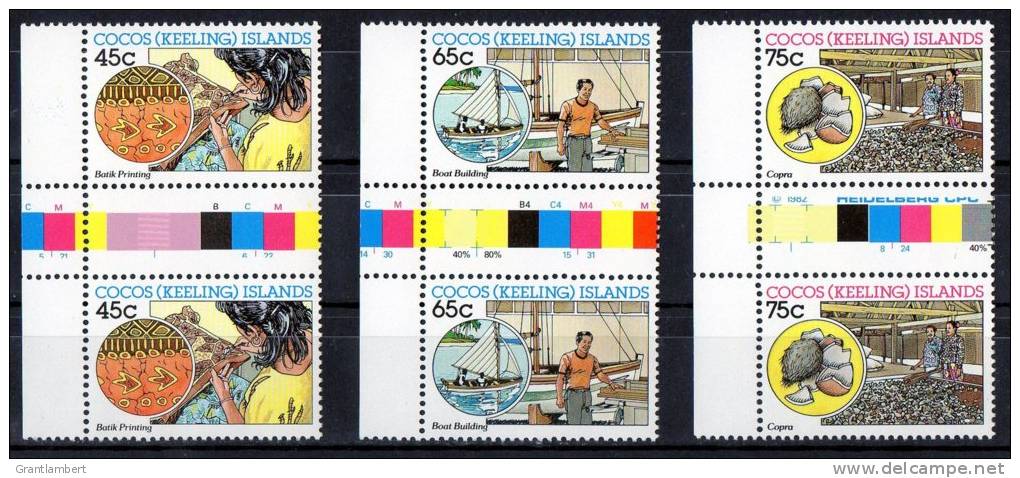 Cocos Islands 1987 Malay Industries - Set Of 3 As Gutter Pairs MNH  SG 169-171 - Kokosinseln (Keeling Islands)
