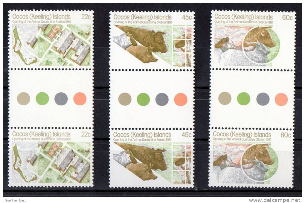 Cocos Islands 1981 Animal Quarantine Station - Set Of 3 As Gutter Pairs MNH  SG 62-64 - Isole Cocos (Keeling)