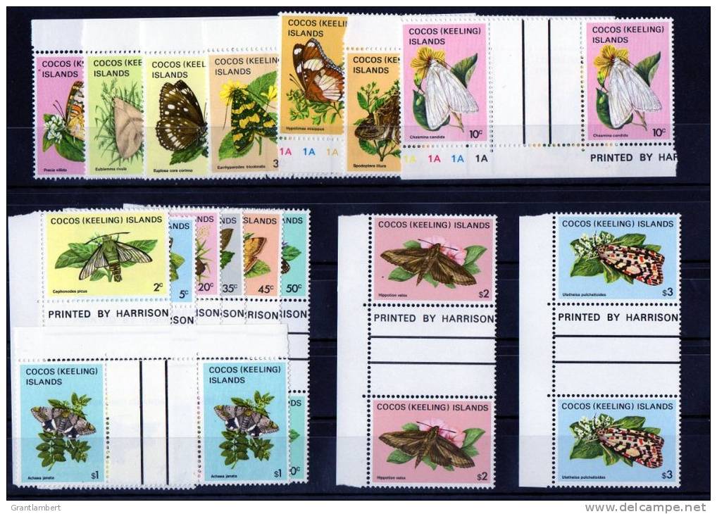 Cocos Islands 1982 Butterflies &amp; Moths - Set Of 16 As Gutter Pairs MNH  SG 84-99 - Cocos (Keeling) Islands