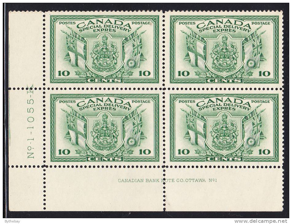 Canada Scott #E10 MH Lower Left Plate 1 - Plattennummern & Inschriften