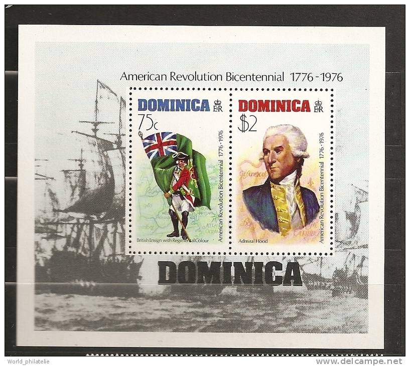 Dominique Dominica 1976 N° BF 35 ** Indépendance, Etat-Unis, Révolution, Amiral Hood, Drapeau Britanique - Dominique (1978-...)