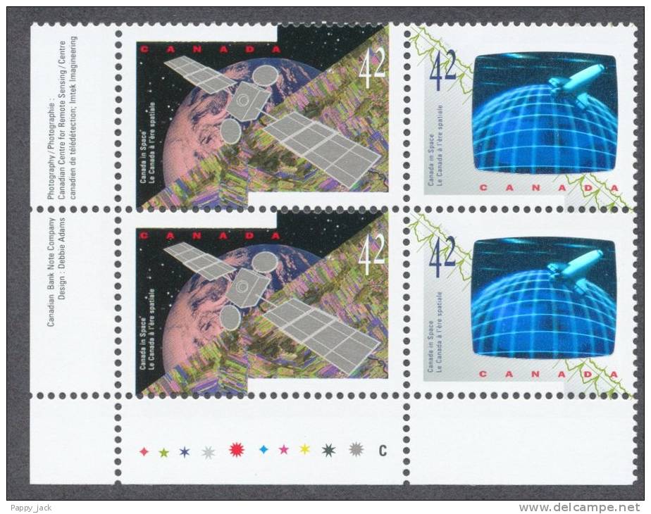 Canada 1992 First Hologram Stamp Canada In Space # 1442 Se Tenant  Lower Left Inscription BLOCK MNH - Blocs-feuillets
