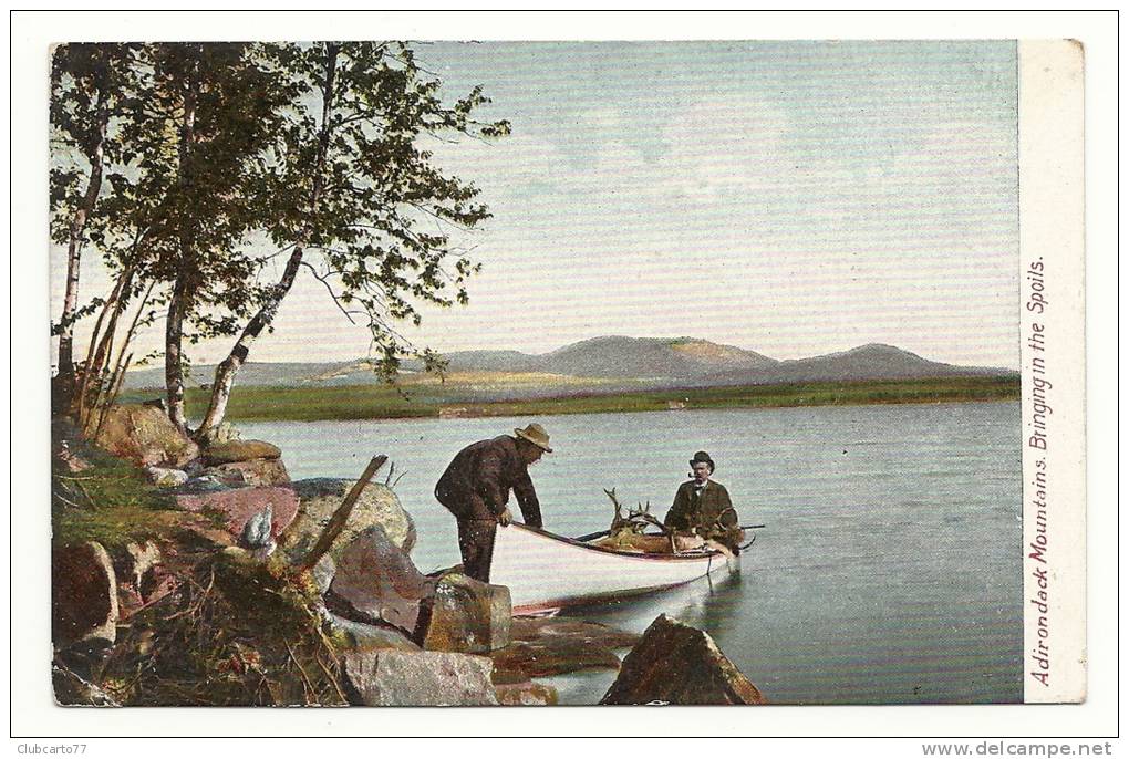 Adirondacks (USA) : Bringing In The Poils Retour De La Chasse Au Cerf Eb Pirogue In 1905 (lively, Animé) - Adirondack