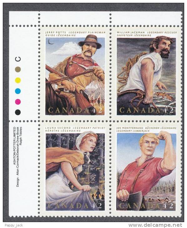 Canada 1992 Canadian Folklore 3rd In Series # 1435a Se Tenant 1432 To 1435 Upper Left Inscription Block MNH - Blocs-feuillets
