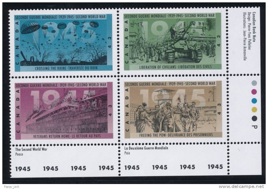 Canada 1995 WWII War Scenes # 1541 To 1544 Se Tenant Lower Right Inscription Block MNH - Hojas Bloque