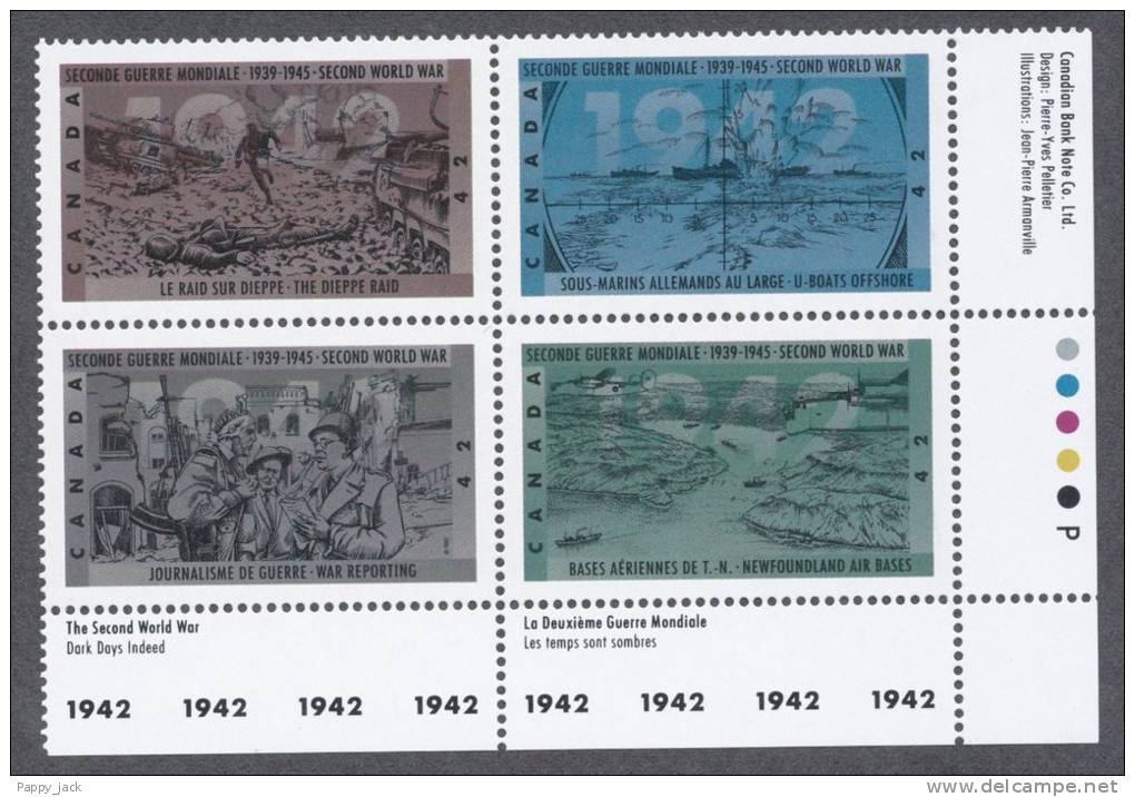 Canada 1992 WWII War Scenes # 1448 To 1451 Se Tenant Lower Right Inscription Block MNH - Hojas Bloque