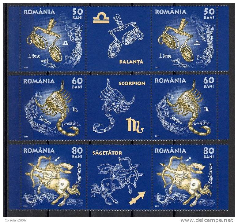 Romania 2011 / Zodiac (II) / Set X 6 Pairs With Labels - Astrologie