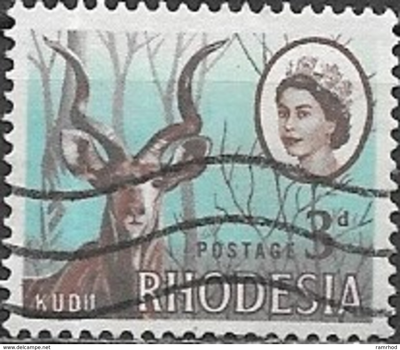 RHODESIA 1966 Kudu -3d Brown And Blue FU - Rhodesien (1964-1980)