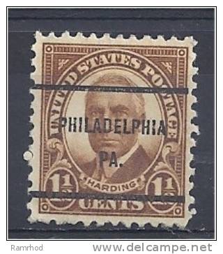 USA 1922 Harding - 11/2c Brown (Philadelphia PA Precancel) - Vorausentwertungen