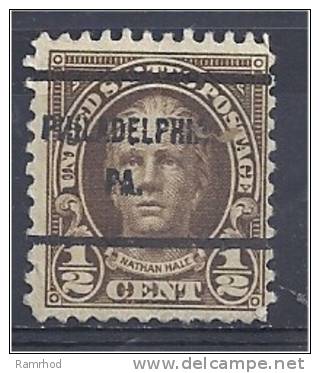 USA 1922 Hale - 1/2c Brown (Philadelphia PA Precancel) - Precancels