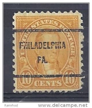 USA 1922 Monroe - 10c Orange (Philadelphia PA Precancel) - Vorausentwertungen