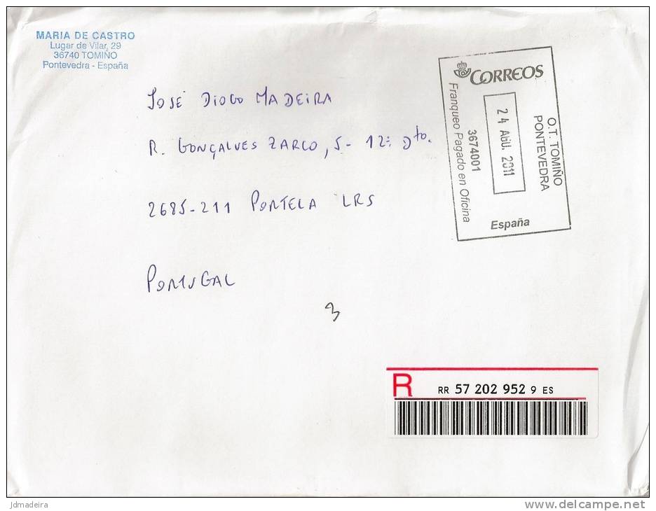 Spain Registered Cover To Portugal - Lettres & Documents