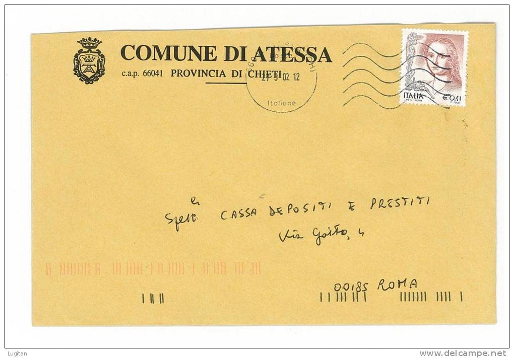 ATESSA  CAP 66041  PROV. CHIETI - ANNO 2002 - CH - LS - ABRUZZO -TEMATICA COMUNI D'ITALIA - STORIA POSTALE) - Macchine Per Obliterare (EMA)