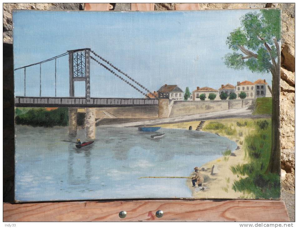 - PONT SUR LA GARONNE A MARMANDE ? . HUILE SUR TOILE NAÏVE . NON SIGNEE . - Olii