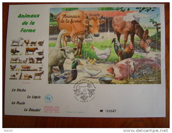 FDC / GRANDE ENVELOPPE 1ER JOUR / LES ANIMAUX DE LA FERME / VACHE / LAPIN / POULE / BAUDET / FRANCE 2004 - 2000-2009