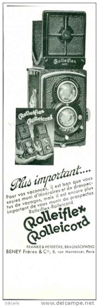 Reclame Uit Oud Tijdschrift 1935 - Photo - Rolleiflex - Publicités