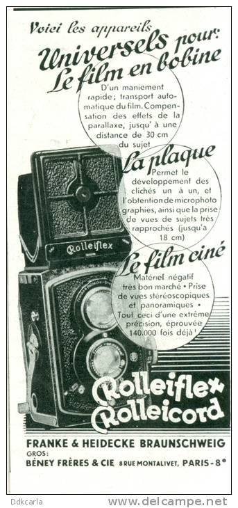 Reclame Uit Oud Tijdschrift 1935 - Photo - Rolleiflex - Publicités