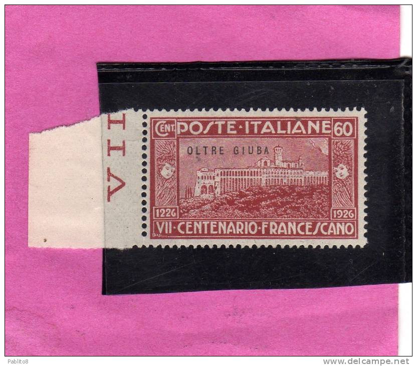 OLTRE GIUBA 1926 S. FRANCESCO 60 C MNH - Oltre Giuba