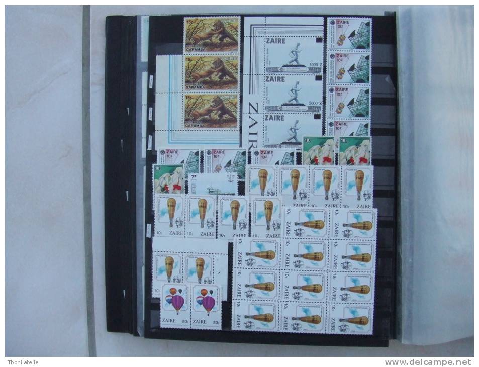 VEND BEAU LOT DE TIMBRES DU ZAIRE NEUFS , MULTIPLES , BLOCS , BANDES , COTE ENVIRON 600 EUROS - Colecciones