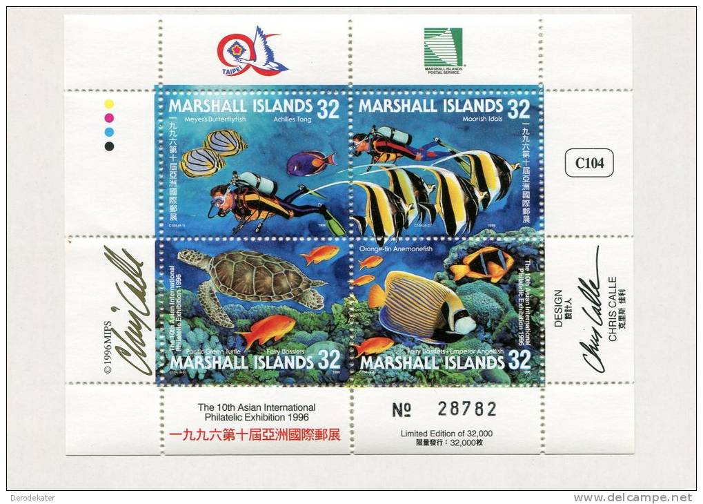 Marshall Islands 1996.MNH** Green Turtle.Tortue Verte.Diving.Butterflyfish.Emperor Angelfish.Poisson.Fish Sealife - Islas Marshall