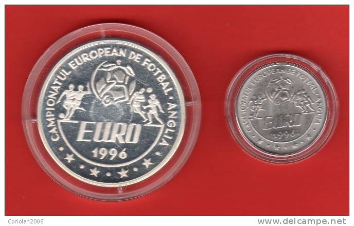 Romania 1996 - Jubilee - Limited Edition / UNC / Set X 2 Coins / 10 Lei + 100 Lei / European Football Championship - Rumänien