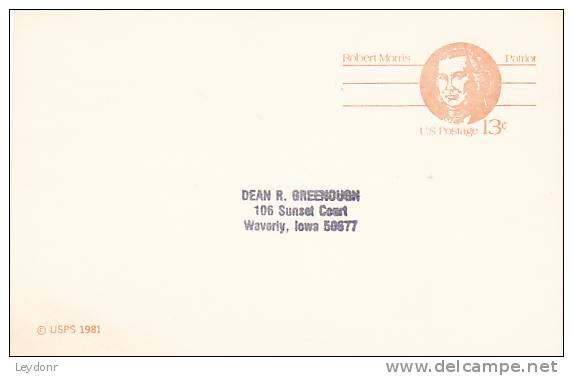 Postal Card - Robert Morris - 1981-00