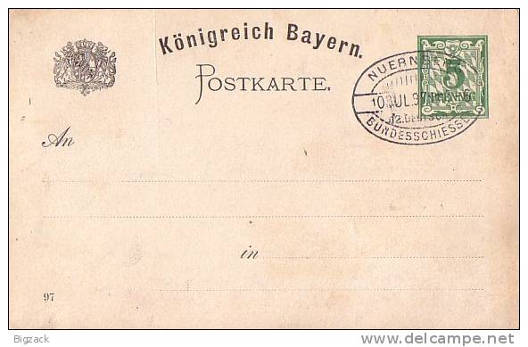 Bayern Privat-Ganzsache Minr.PP 7 XII.dt. Bundesschiessen Nürnberg 4-11.7.1897 SST - Sonstige & Ohne Zuordnung