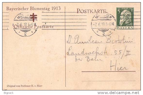 Bayern Privat-Ganzsache Minr.PP 27 Bayrischer Blumentag 1913 München 7.6.13 - Sonstige & Ohne Zuordnung