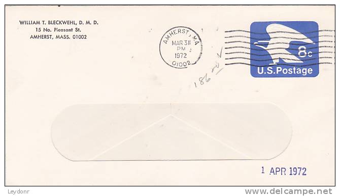 Stamped Envelop - Eagle - Postmark, Amherst, MA - 1961-80