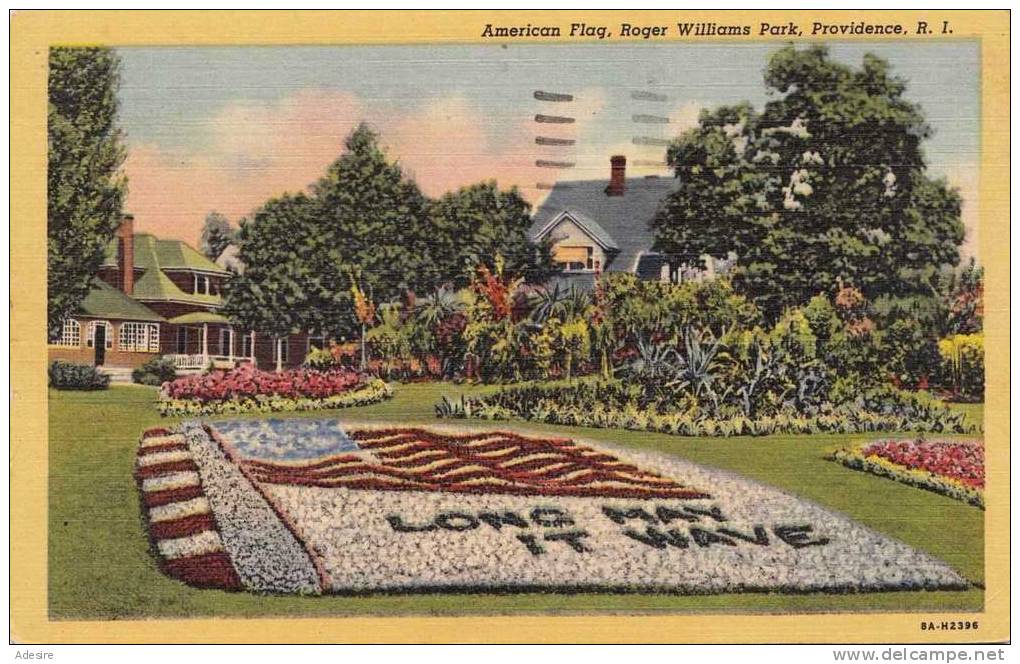 American Flag, Roger Williams Park, Providence, R.I., Gelaufen Um 1959, Gute Erhaltung, Abgelöste Marke - Sonstige & Ohne Zuordnung