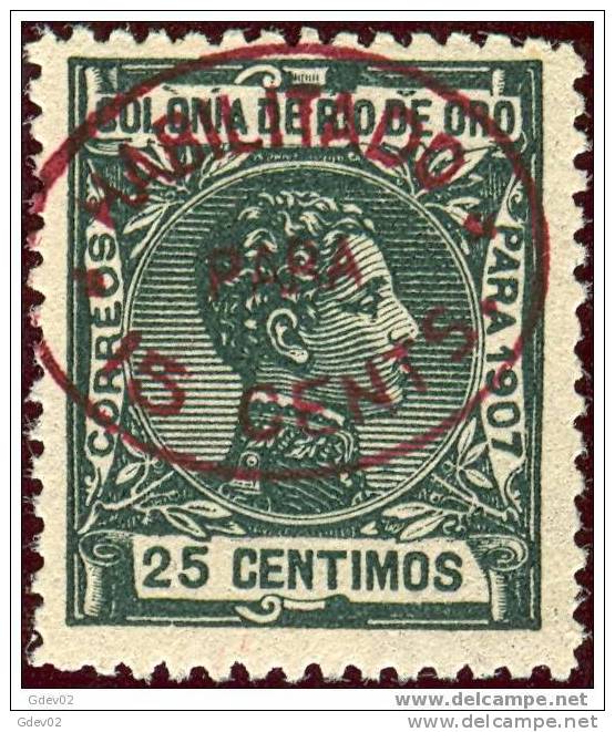 RO38-L2058TM.Maroc.Marocc O.VARIEDAD  SOBRECARGADO.Sahara.RIO DE ORO..Alfonso Xlll.1908.(Ed 38**) LUJO - Marruecos (1956-...)