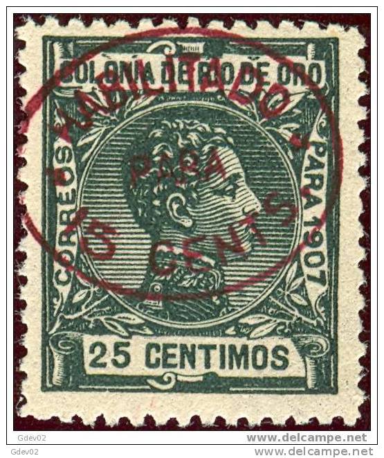 RO38-L2058TSE.Maroc.Maroc Co.REY ALFONSO Xlll.VARIEDAD SOBRECARGADO.Sahara.RIO DE ORO..Alfonso Xlll.1908.(Ed 38**) LUJO - Sahara Espagnol
