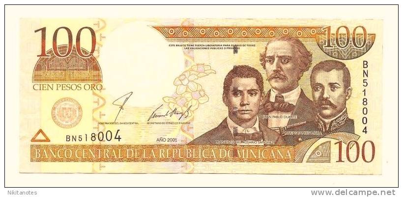 Dominican Republic 100 Pesos Oro 2001 Unc BanknoteP-167 - Dominicaine