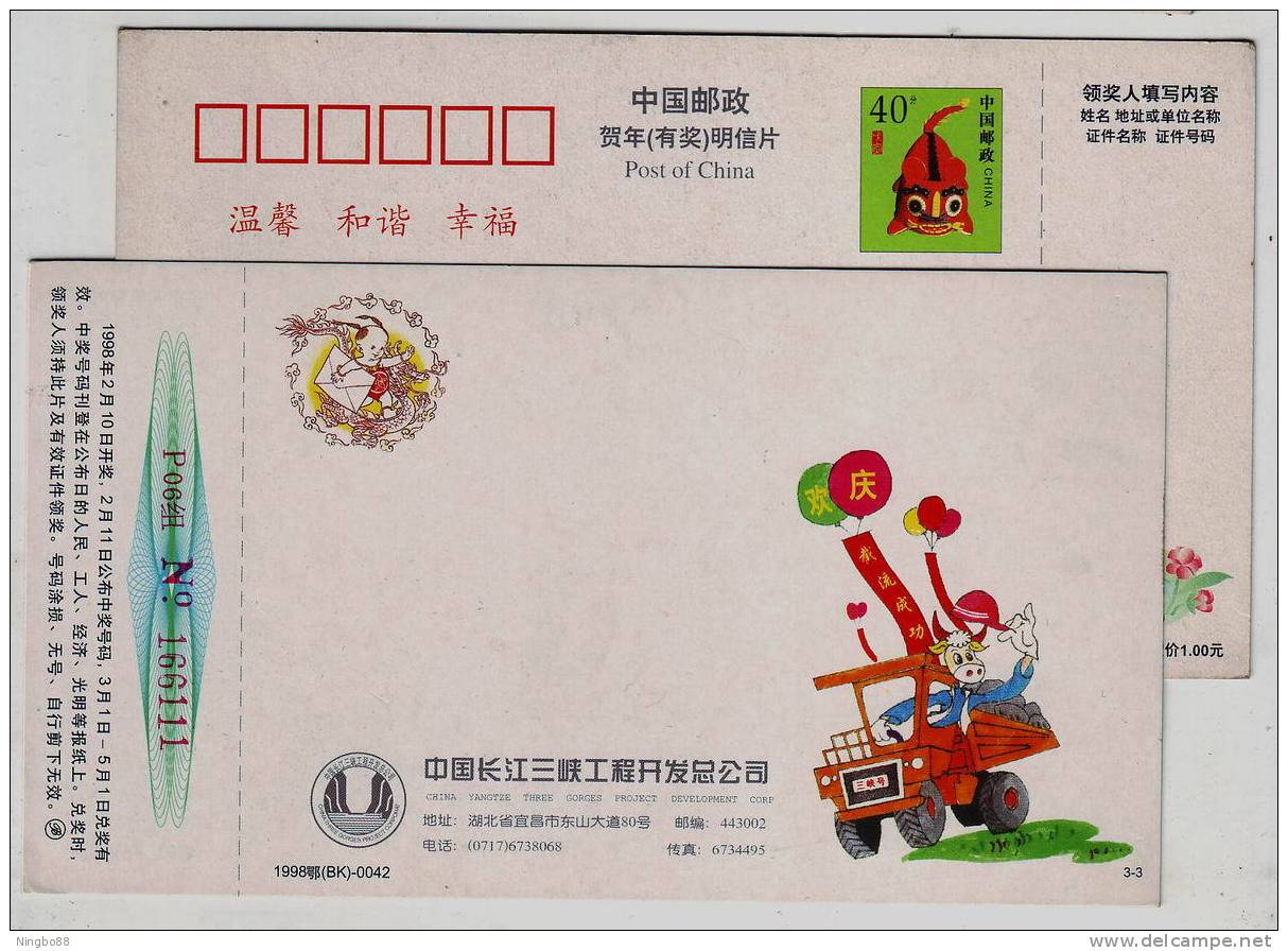 Heavy Dump Truck,China 1998 Changjiang River Three Gorges Project Developing Company Advertising Pre-stamped Card - Trucks