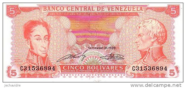 VENEZUELA   5 Bolivares  Daté Du 21-09-1989   Pick 70b     ***** BILLET  NEUF ***** - Venezuela