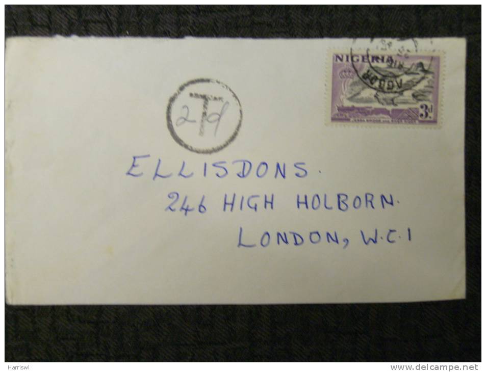 NIGERIA TO PAY COVER MARKED WITH 2TD FROM AGBOR TO LONDON - Nigeria (...-1960)