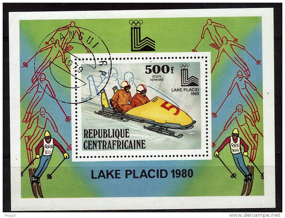 CENTRAFRIQUE  BF 37   Oblitere   Jo 1980  Bobsleigh - Hiver 1980: Lake Placid