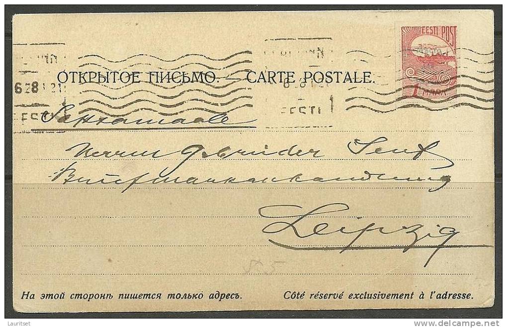 Estland Estonia 1921 Postkarte Nach Deutschland Leipzig Michel 27 Als Einzelfrankatur - Estonia