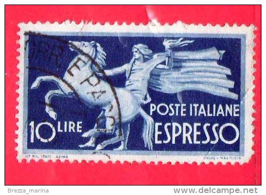 ITALIA - Usato - 1945 - Democratica, ESPRESSO  - 10 L. • Cavallo Trattenuto • Azzurro - Express-post/pneumatisch