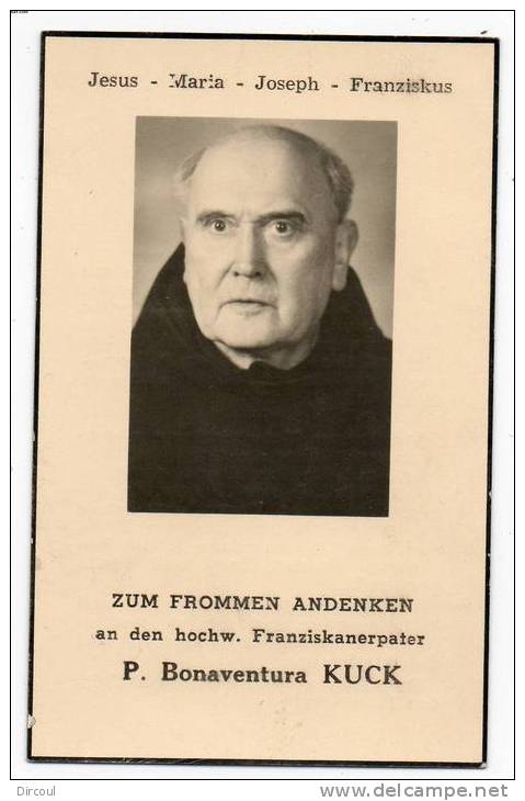 19148  -   P  Bonaventura  KUCK  Franziskanerpater  -  Moresnet  1882  -  1955 - Plombières