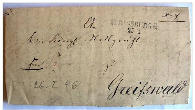 1844 STRASSBURG L 2 Schöner Siegelbrief Mit Inhalt Nach Greifswald - Vorphilatelie