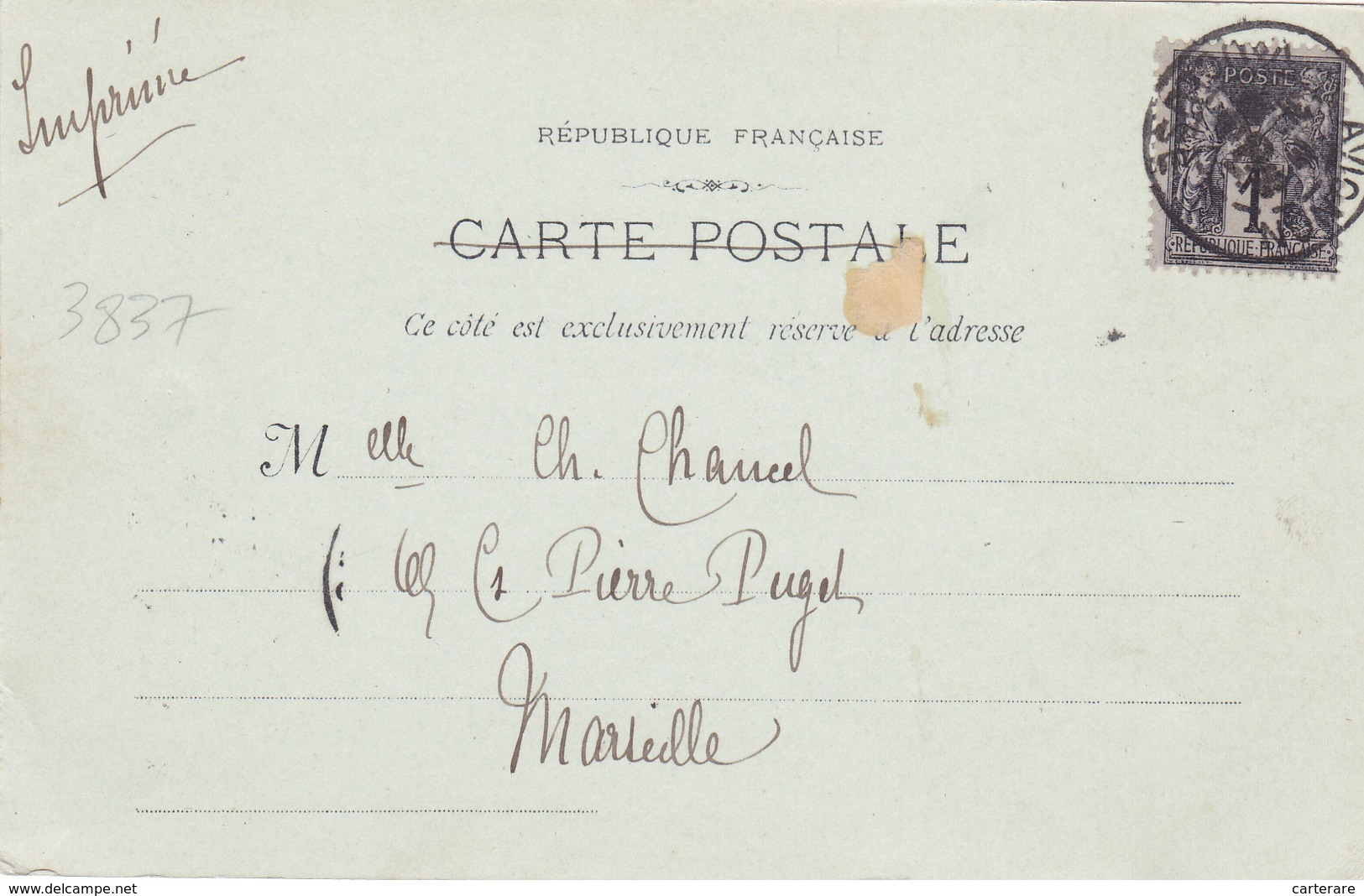 CARTE POSTALE ANCIENNE,AVEC Timbre  Sage  Type2 N83c Noir, Avignon Pour Marseille,CATHEDRALE - 1876-1898 Sage (Type II)