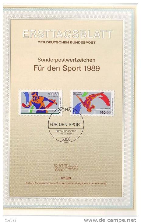 Table Tennis Germany FDC 1989 - Table Tennis