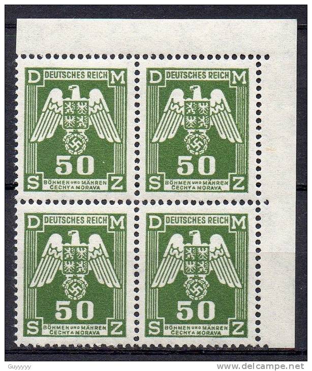 Böhmen Und Märhen - Dienstmarken - 1943 - Michel N° 15 ** Bloc De 4, Coin De Feuille - Nuevos