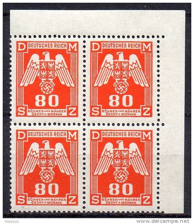 Böhmen Und Märhen - Dienstmarken - 1943 - Michel N° 17 ** Bloc De 4, Coin De Feuille - Neufs